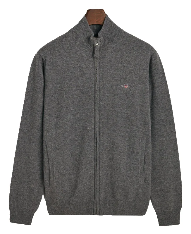 Chic Women's Outfit Superfine Lambswool Zip Cardigan - Charcoal Melange