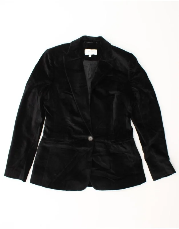 Women's Clothes For Outdoor Events REISS Womens Velvet 1 Button Blazer Jacket UK 10 Small Black Cotton