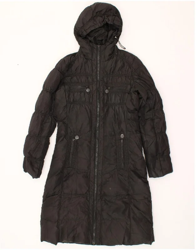 Clothes For Woman BENETTON Womens Hooded Padded Coat IT 42 Medium Black Polyester
