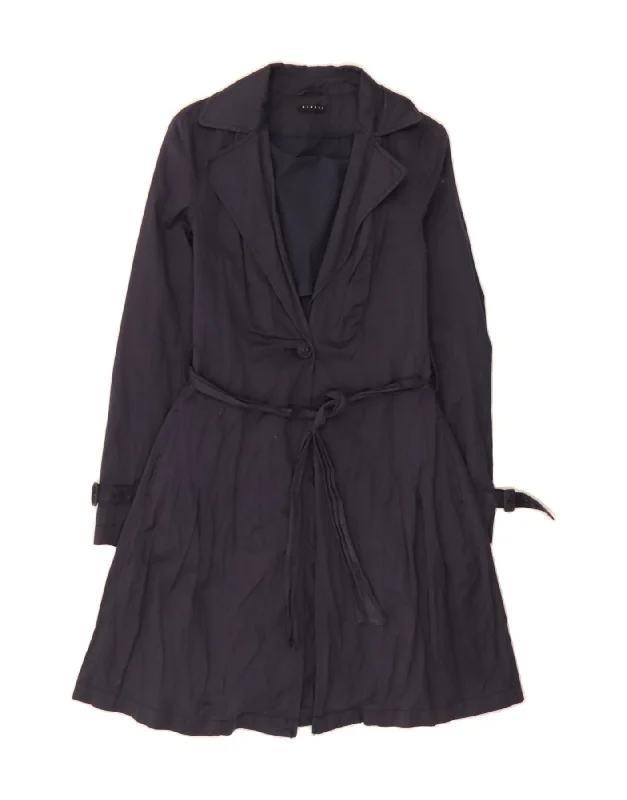 Elegant Fashion SISLEY Womens Trench Coat IT 44 Medium Navy Blue Cotton