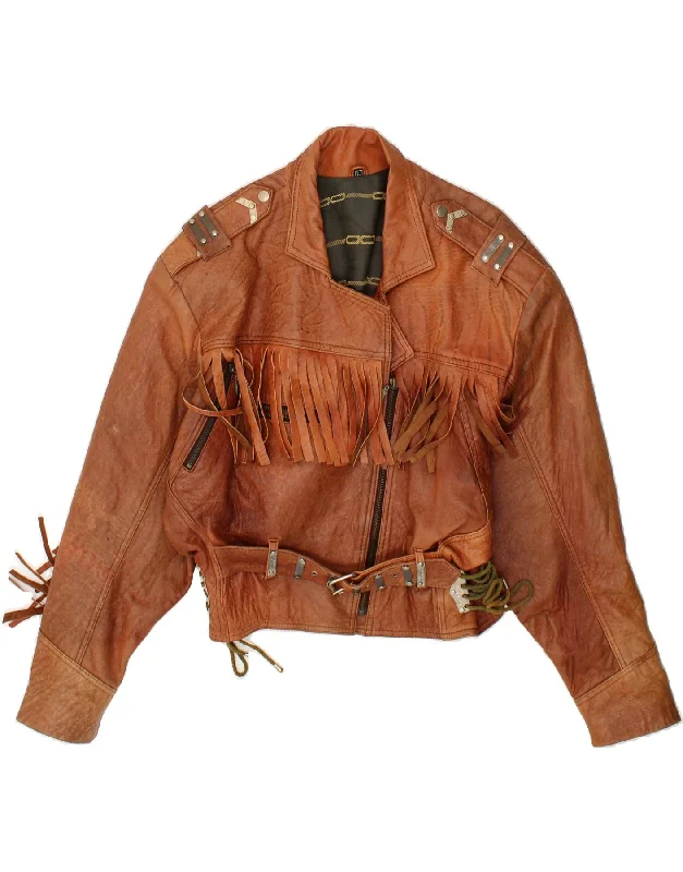 Women's Clothing Sale Online VINTAGE Womens Leather Biker Jacket UK 16 Large Brown Western
