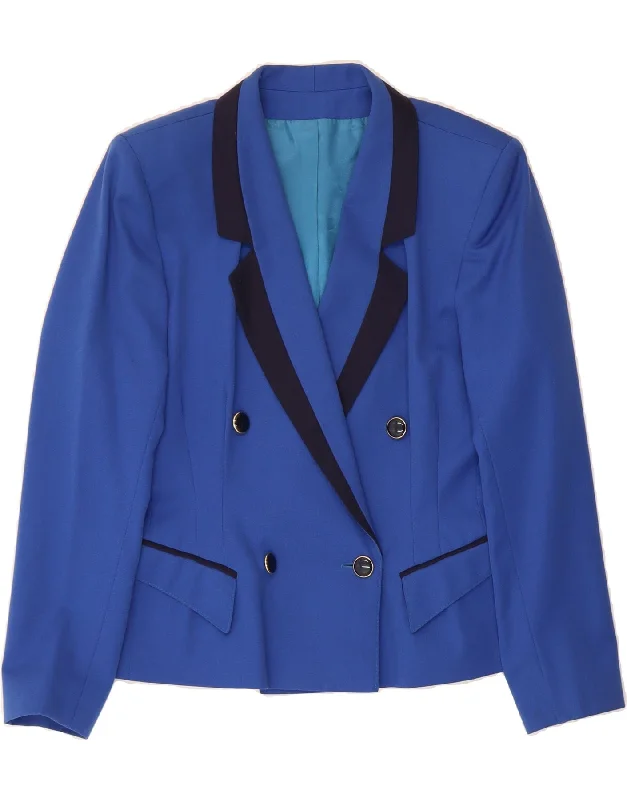 Classic Clothes For Women DORENE Womens Double Breasted Blazer Jacket UK 12 Medium  Blue Wool