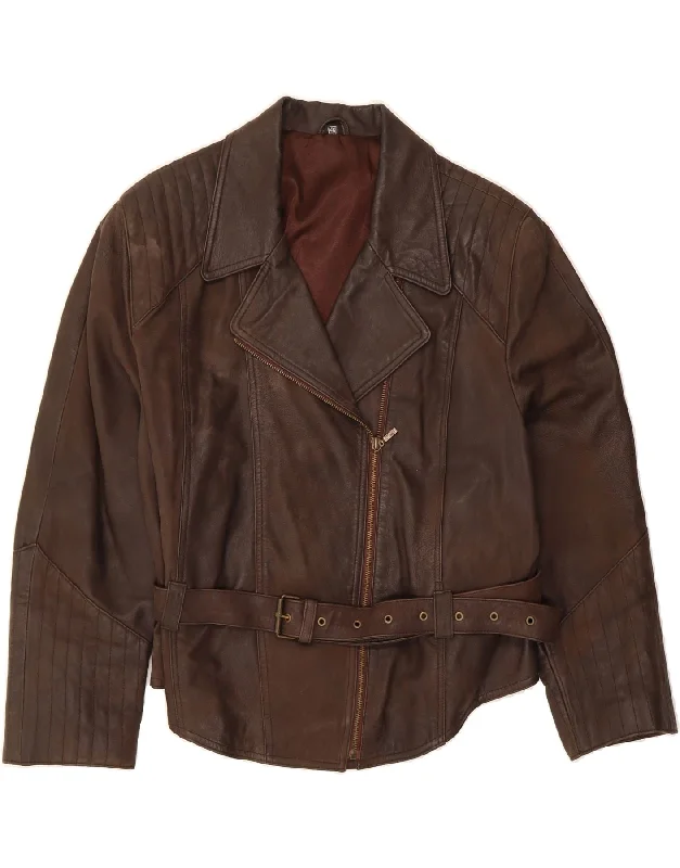 Elegant Women's Fashion VINTAGE Womens Leather Jacket IT 46 Large Brown Leather