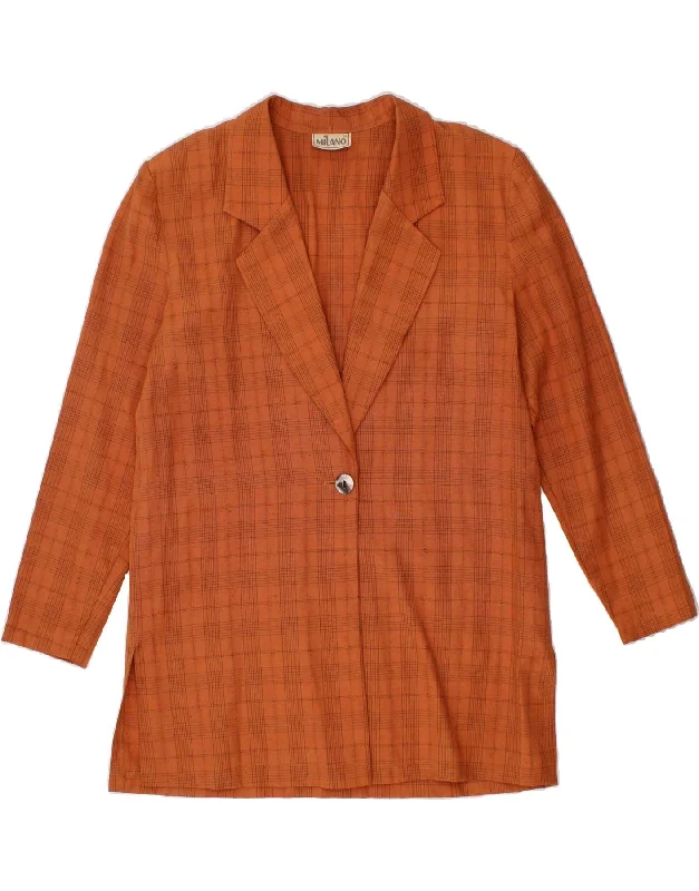 VIP Member Discount MILANO Womens 1 Button Blazer Jacket UK 14 Large Orange Check Polyester VIP Member Discount MILANO Womens 1 Button Blazer Jacket UK 14 Large Orange Check Polyester