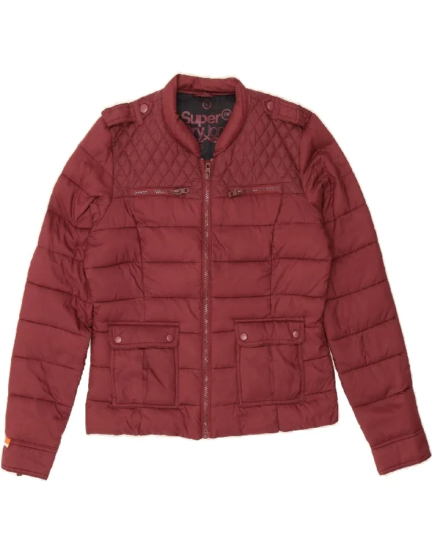 Women's Fashionable Attire For Work SUPERDRY Womens Military Padded Jacket UK 14 Large Maroon Nylon