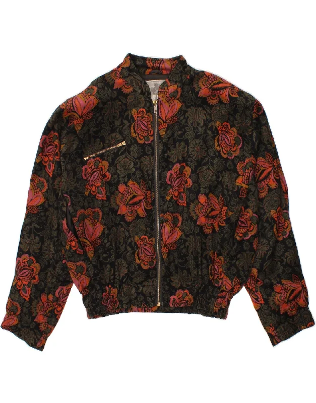 Modern Women's Clothes VINTAGE Womens Bomber Jacket EU 38 Medium Black Floral Viscose