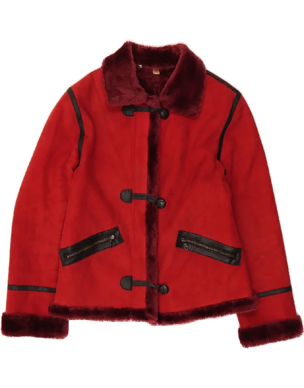 Flash Discount VINTAGE Womens Sherpa Jacket UK 12 Medium Red Acrylic