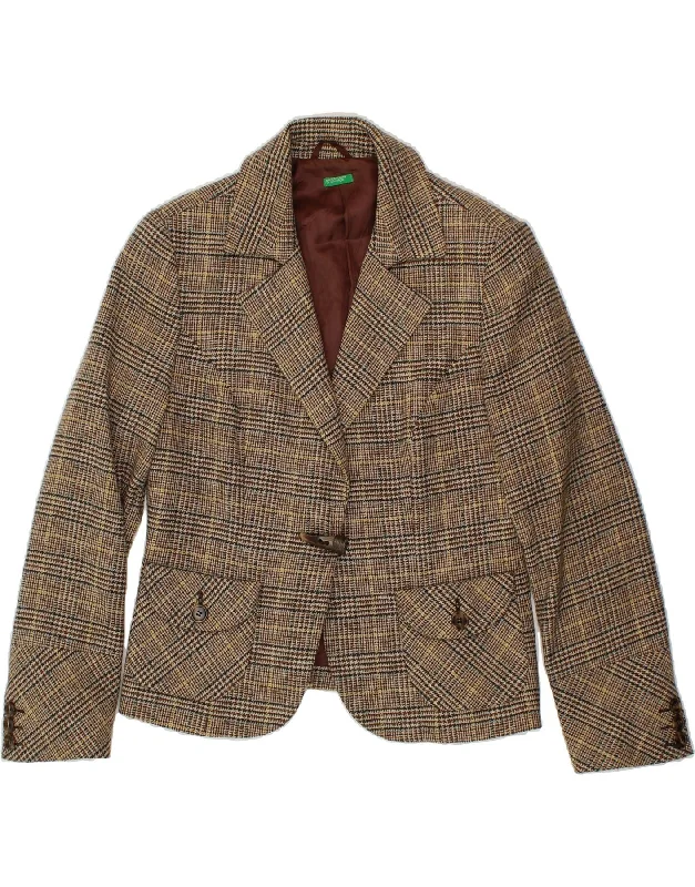 Stylish Dresses for Women BENETTON Womens 1 Button Blazer Jacket IT 46 Large Brown Check Wool Stylish Dresses for Women BENETTON Womens 1 Button Blazer Jacket IT 46 Large Brown Check Wool