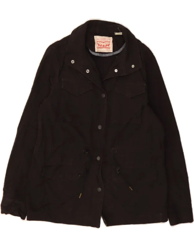 Unique Women's Fashion Pieces LEVI'S Womens Loose Fit Utility Jacket UK 6 XS Black Cotton