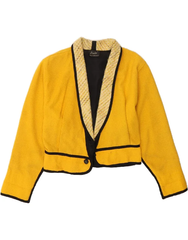 Timeless Women's Clothes VIKI AMIKO Womens Crop 1 Button Blazer Jacket UK 16 Large Yellow Striped