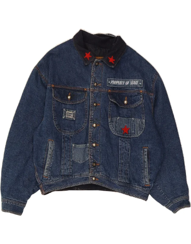 Workwear Fashion for Women BISCOTE Womens Graphic Denim Jacket UK 16 Large Blue Cotton Workwear Fashion for Women BISCOTE Womens Graphic Denim Jacket UK 16 Large Blue Cotton