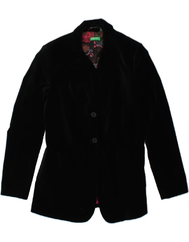 Timeless Women's Apparel BENETTON Womens Velvet 2 Button Blazer Jacket UK 12 Medium Black