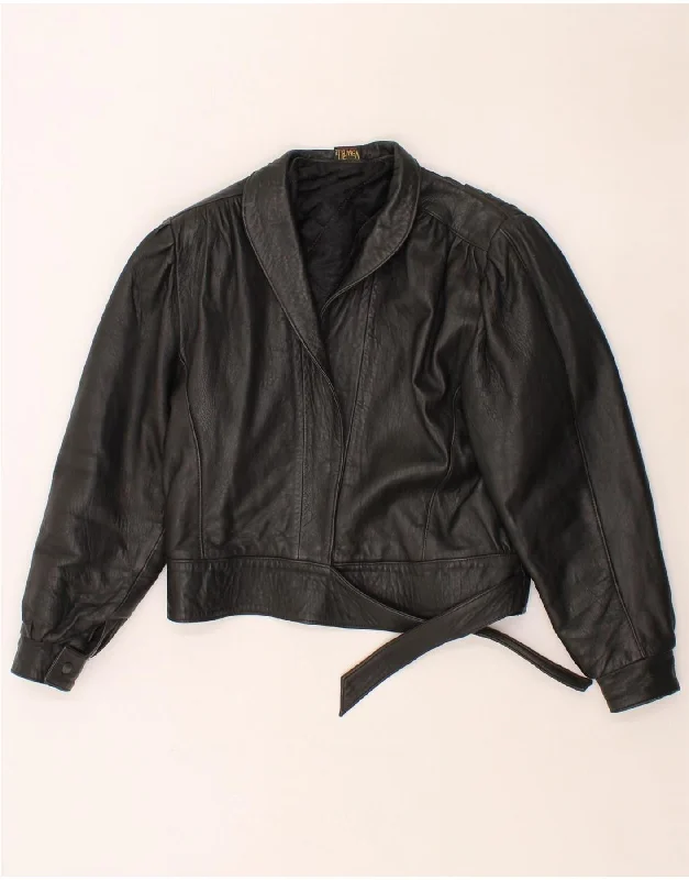 Women's Transitional Attire VINTAGE Womens Leather Jacket UK 14 Medium Black Leather