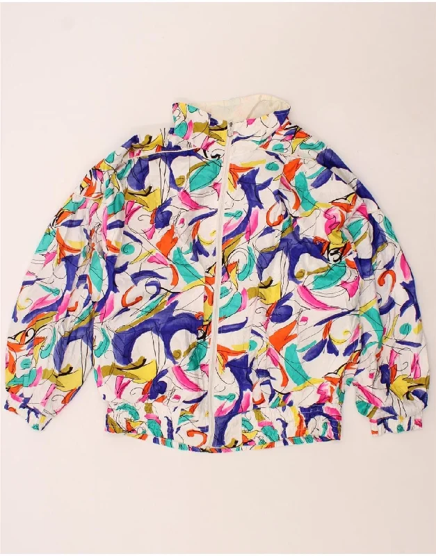 Modern Women's Outfit VINTAGE Womens Abstract Pattern Windbreaker Jacket UK 18 XL White