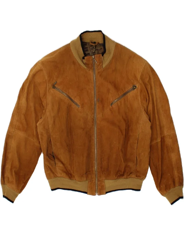 Clothing Brands VINTAGE Womens Suede Bomber Jacket EU 40 Medium Brown