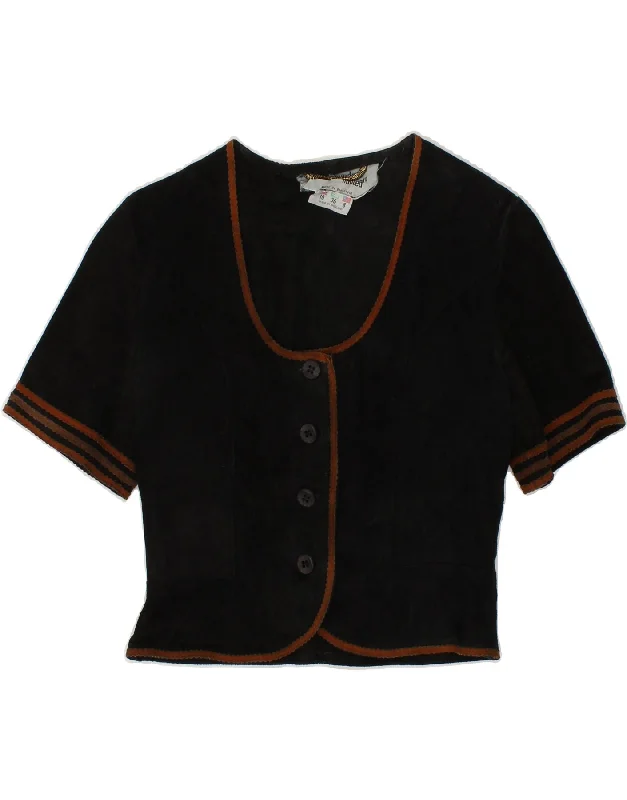 Women's Trendy Clothing VINTAGE Womens Suede Short Sleeve Blazer Jacket UK 10 Small Black Leather Women's Trendy Clothing VINTAGE Womens Suede Short Sleeve Blazer Jacket UK 10 Small Black Leather