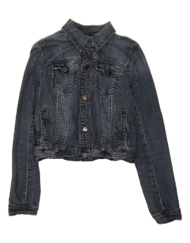 Online Clothing Stores DKNY Womens Crop Denim Jacket UK 6 XS Blue Polka Dot Cotton