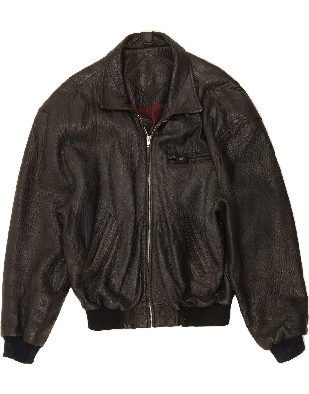 Vintage-Inspired Women's Apparel VINTAGE Womens Leather Jacket UK 16 Large Black Leather