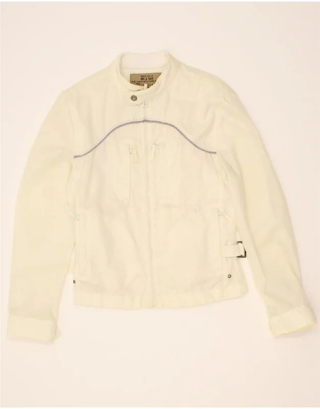 Elegant Women's Attire RIFLE Womens Bomber Jacket UK 14 Medium Off White Rayon
