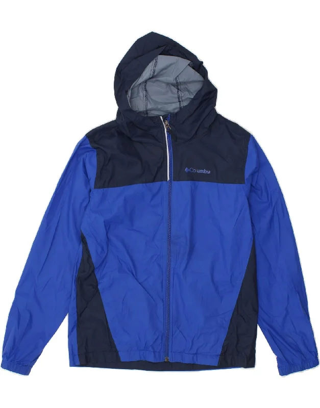 Boutique Dress Online COLUMBIA Womens Hooded Rain Jacket UK 14 Large Blue Colourblock Nylon