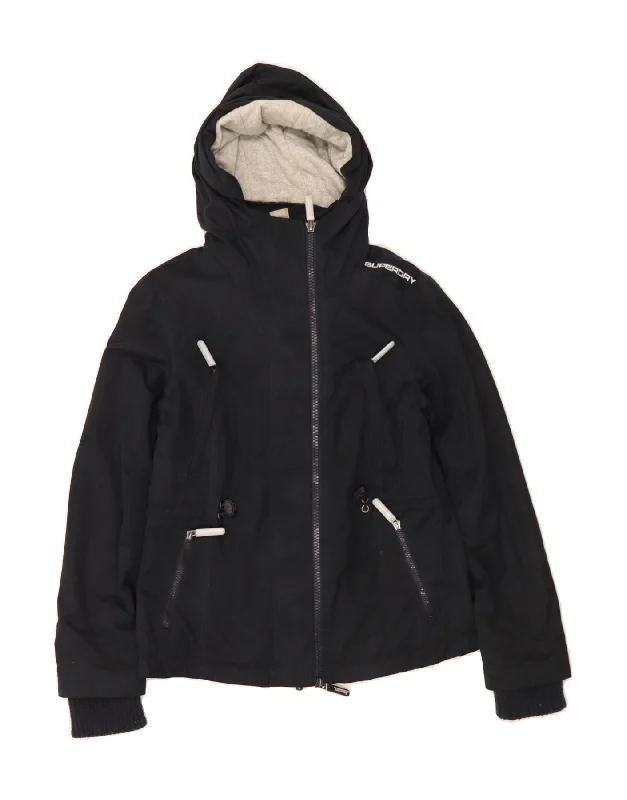 Chic Women's Clothing Online SUPERDRY Womens Hooded Windbreaker Jacket UK 14 Medium Navy Blue Polyester
