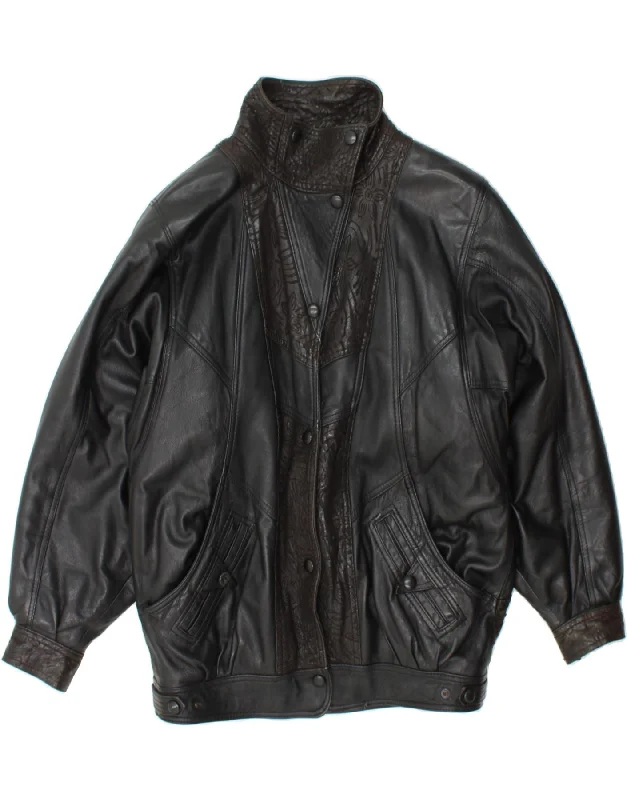 Early Bird Offer VINTAGE Womens Leather Jacket UK 14 Medium Black Floral