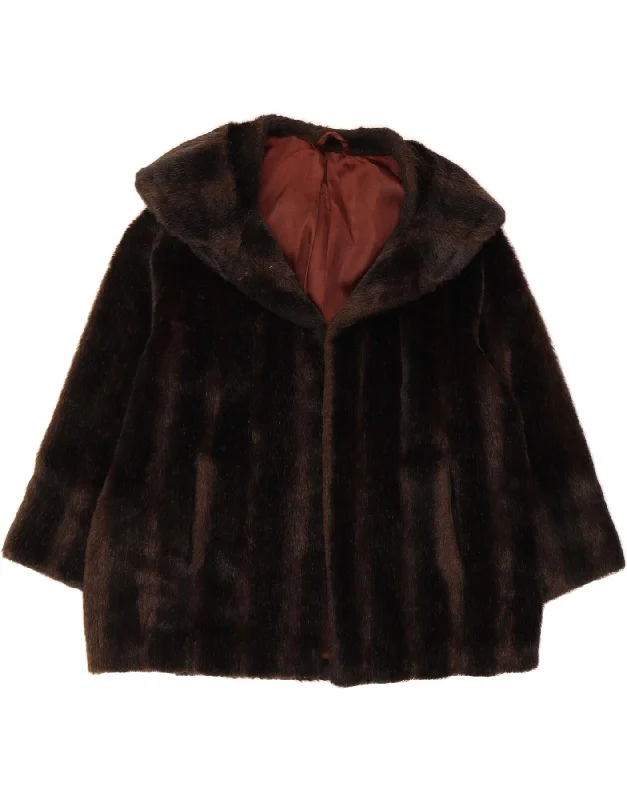 Women's Clothes For The Office VINTAGE Womens Faux Fur Overcoat UK 20 2XL Brown