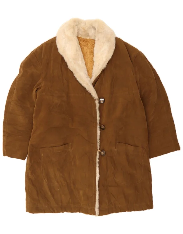 Fashionable Casual Tops VINTAGE Womens Sherpa Overcoat IT 56 3XL Brown
