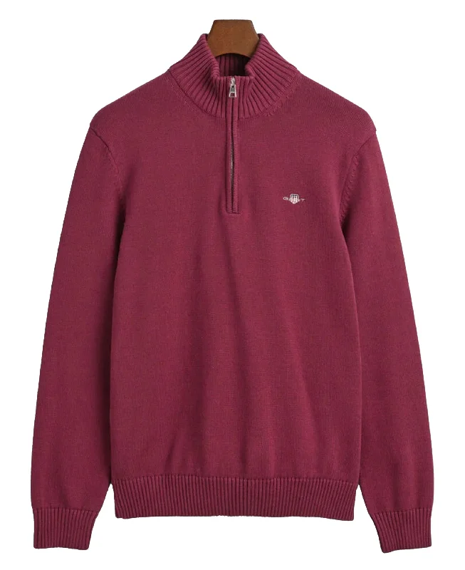 Women's Attire Casual Cotton Half Zip Sweater - Wine Red
