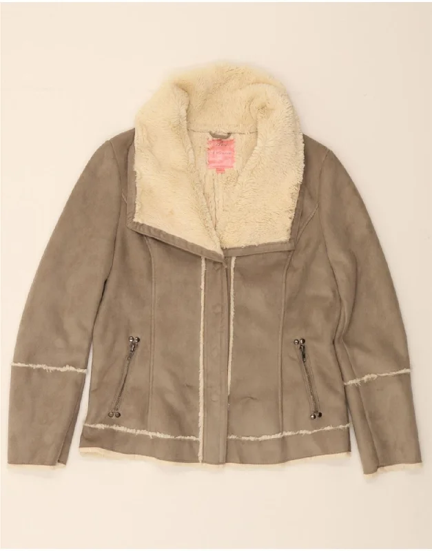 Elegant Women's Clothing PACO Womens Sherpa Jacket UK 14 Medium Grey Polyester