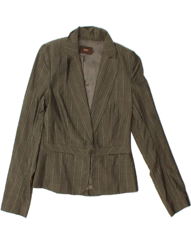 Women's Luxury Attire REISS Womens 1 Button Blazer Jacket UK 12 Medium Green Striped Wool Women's Luxury Attire REISS Womens 1 Button Blazer Jacket UK 12 Medium Green Striped Wool