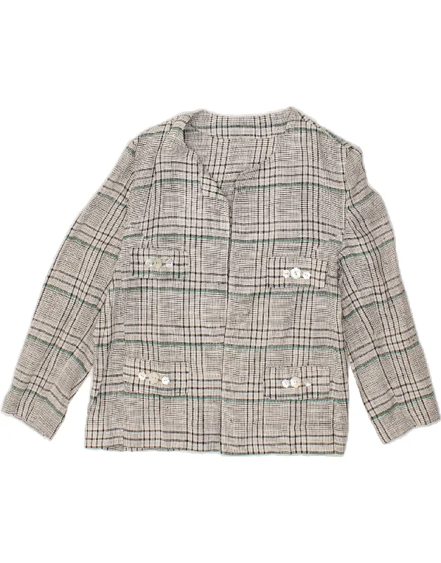Women's Outerwear Attire VINTAGE Womens 3/4 Sleeve Open Blazer Jacket UK 12 Medium Grey Check