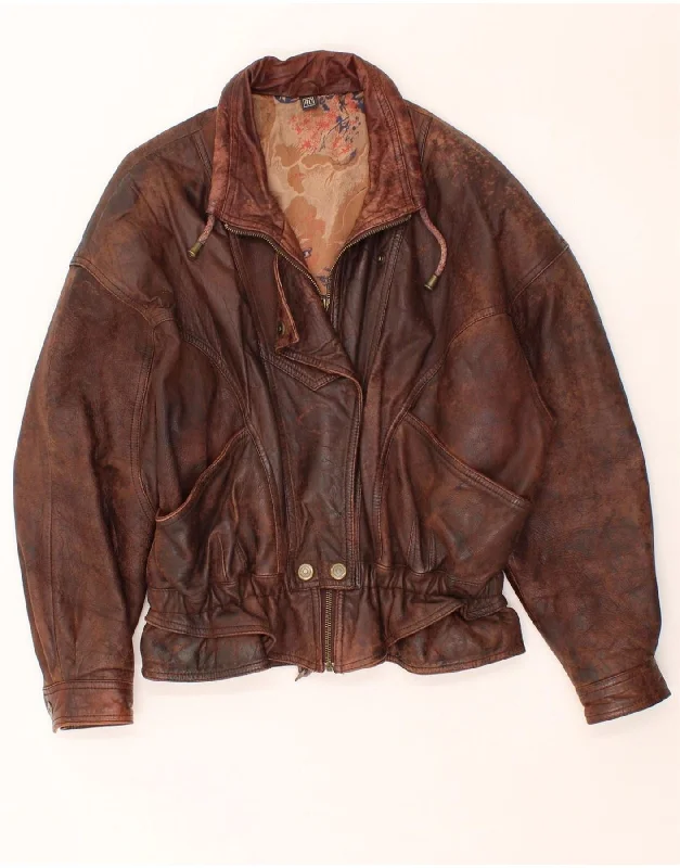 Versatile Women's Clothing for All Occasions VINTAGE Womens Bomber Leather Jacket IT 40 Small Brown Leather