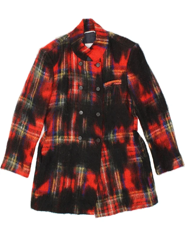 Bold Prints Casual Chic VINTAGE Womens Double Breasted Coat UK 14 Large Red Check Wool Bold Prints Casual Chic VINTAGE Womens Double Breasted Coat UK 14 Large Red Check Wool