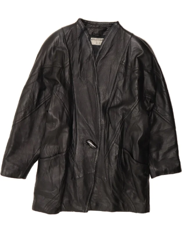 Women's Clothing FONTANELLI Womens Leather Coat IT 44 Medium Black Leather