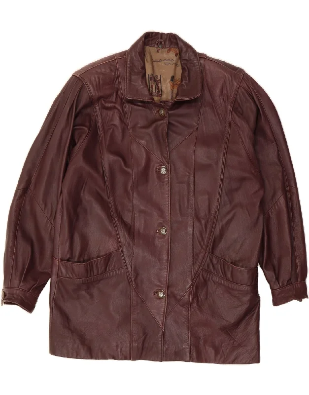 Women's Trendy Attire VINTAGE Womens Oversized Leather Jacket EU 42 Large Brown Leather