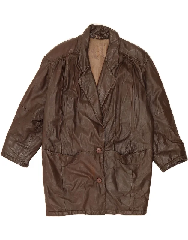 Vintage Fashion CONBIPEL Womens Leather Coat UK 20 2XL Brown Leather