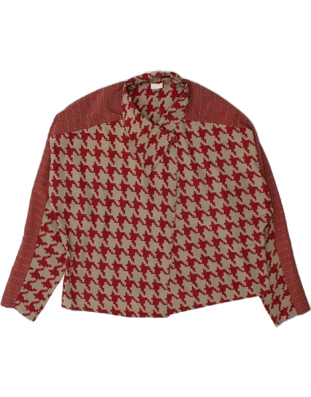 Versatile Women's Clothing for All Occasions VINTAGE Womens 1 Button Blazer Jacket IT 48 XL Burgundy Houndstooth
