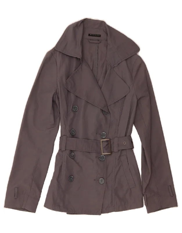 Women's Office Outfit SISLEY Womens Short Double Breasted Trench Coat IT 40 Small Grey Cotton