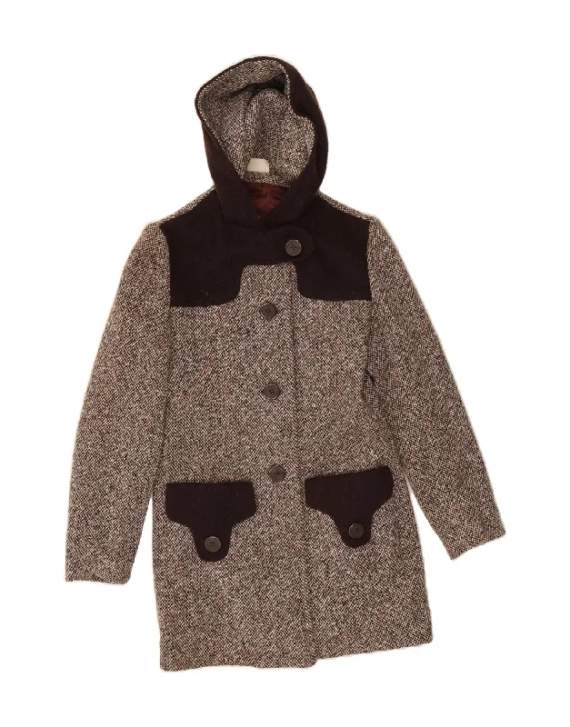 Women's Athletic Outfit VINTAGE Womens Hooded Overcoat UK 10 Small Brown Colourblock Wool Women's Athletic Outfit VINTAGE Womens Hooded Overcoat UK 10 Small Brown Colourblock Wool