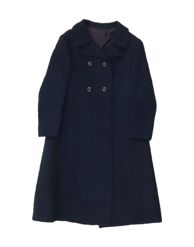 Women Clothing VINTAGE Womens Double Breasted Coat UK 8 Small Navy Blue Spotted