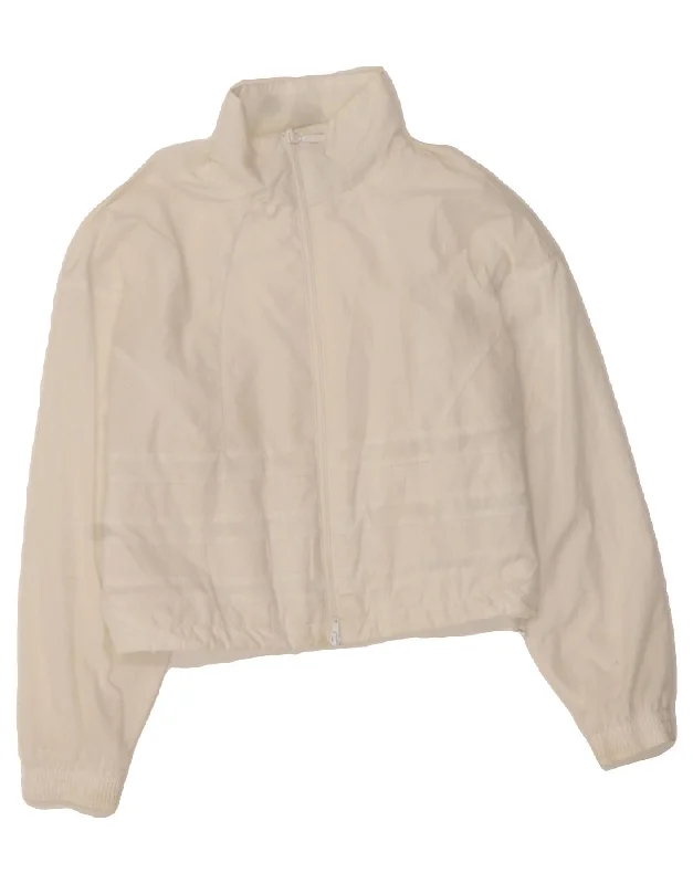 Women's Activewear for Exercise and Sports ADIDAS Womens Oversized Crop Bomber Jacket UK 8 Small White Polyester Women's Activewear for Exercise and Sports ADIDAS Womens Oversized Crop Bomber Jacket UK 8 Small White Polyester