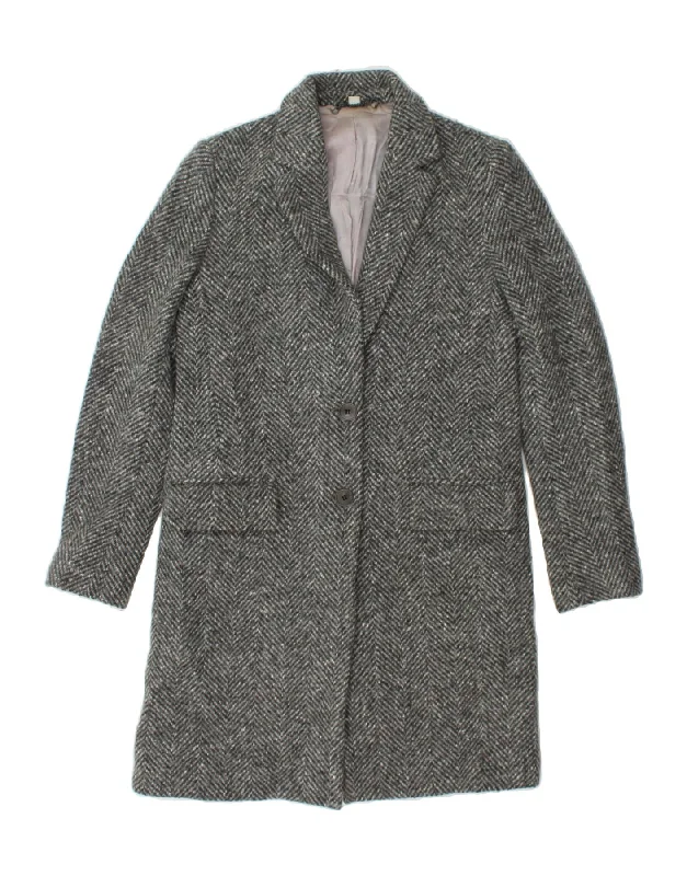 Luxury Women's Clothing JIGSAW Womens Overcoat UK 8 Small Grey Chevron Wool