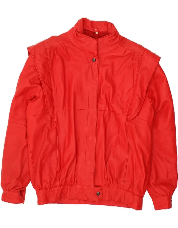 Women's Holiday Attire VINTAGE Womens Leather Jacket UK 14 Medium Red