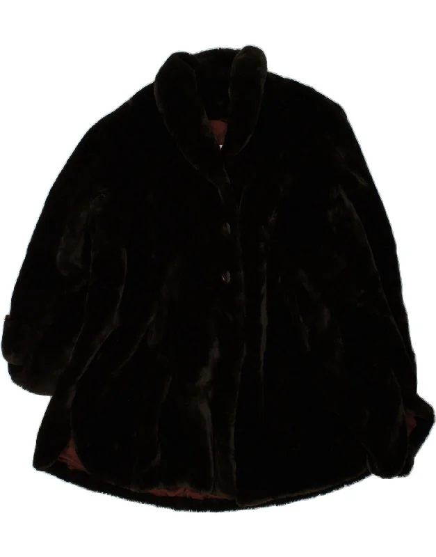 Summer Sale VINTAGE Womens Oversized Faux Fur Overcoat IT 46 Large Brown