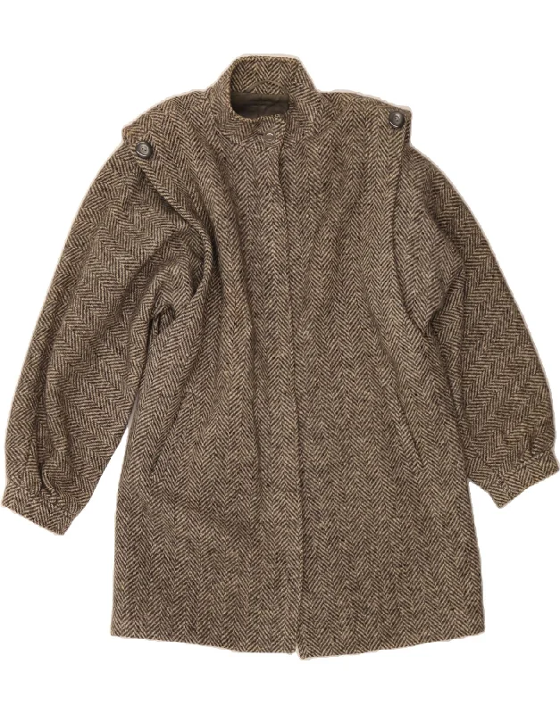 Comfortable Lounge Clothing VINTAGE Womens Overcoat UK 18 XL Grey Herringbone