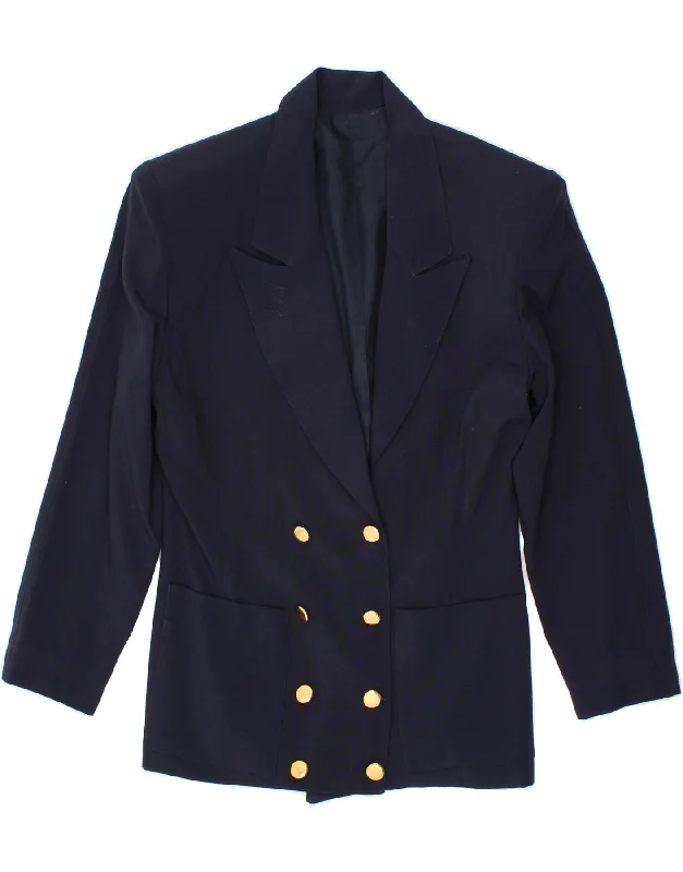 Luxury Women's Fashion VINTAGE Womens Double Breasted Blazer Jacket UK 14 Medium Navy Blue