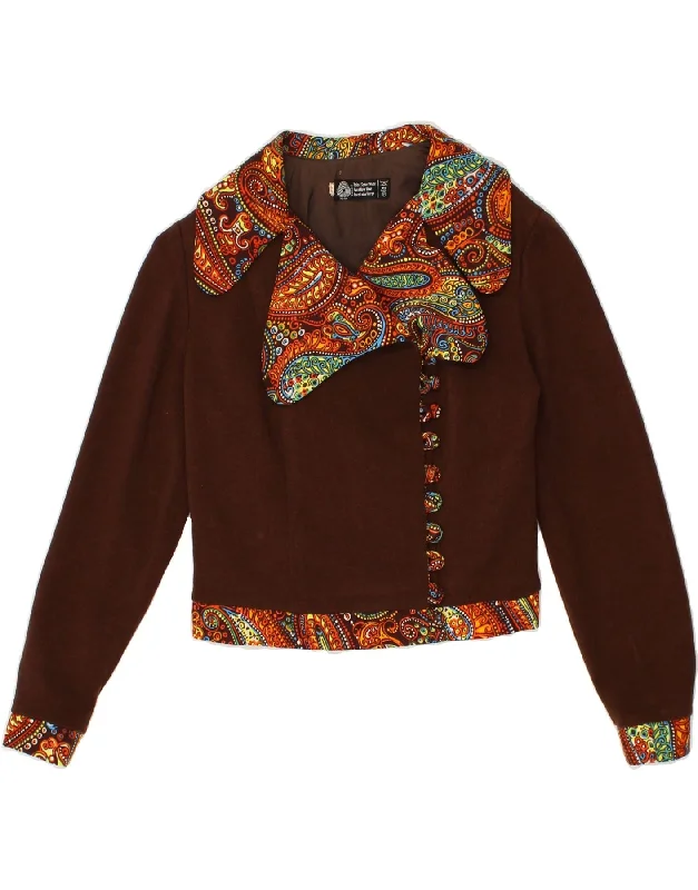 Women's Functional Apparel For Outdoor Activities VINTAGE Womens Crop 3/4 Sleeve Blazer Jacket IT 42 Medium Brown Paisley