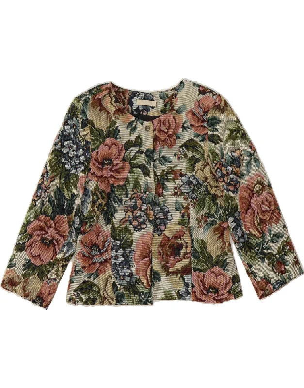 Trendy Women's Apparel VINTAGE Womens 3/4 Sleeve Blazer Jacket UK 12 Medium Multicoloured Floral