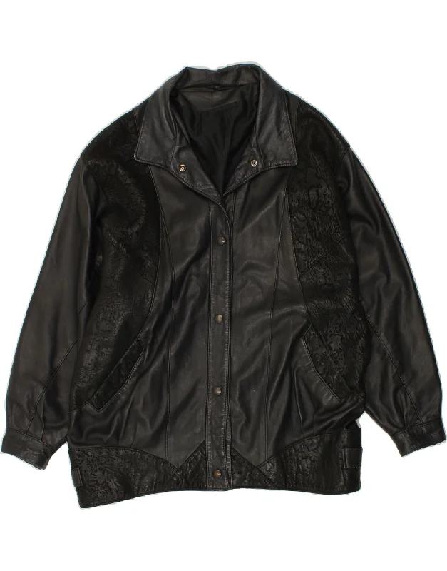Women's Travel Attire VINTAGE Womens Leather Jacket UK 20 2XL Black
